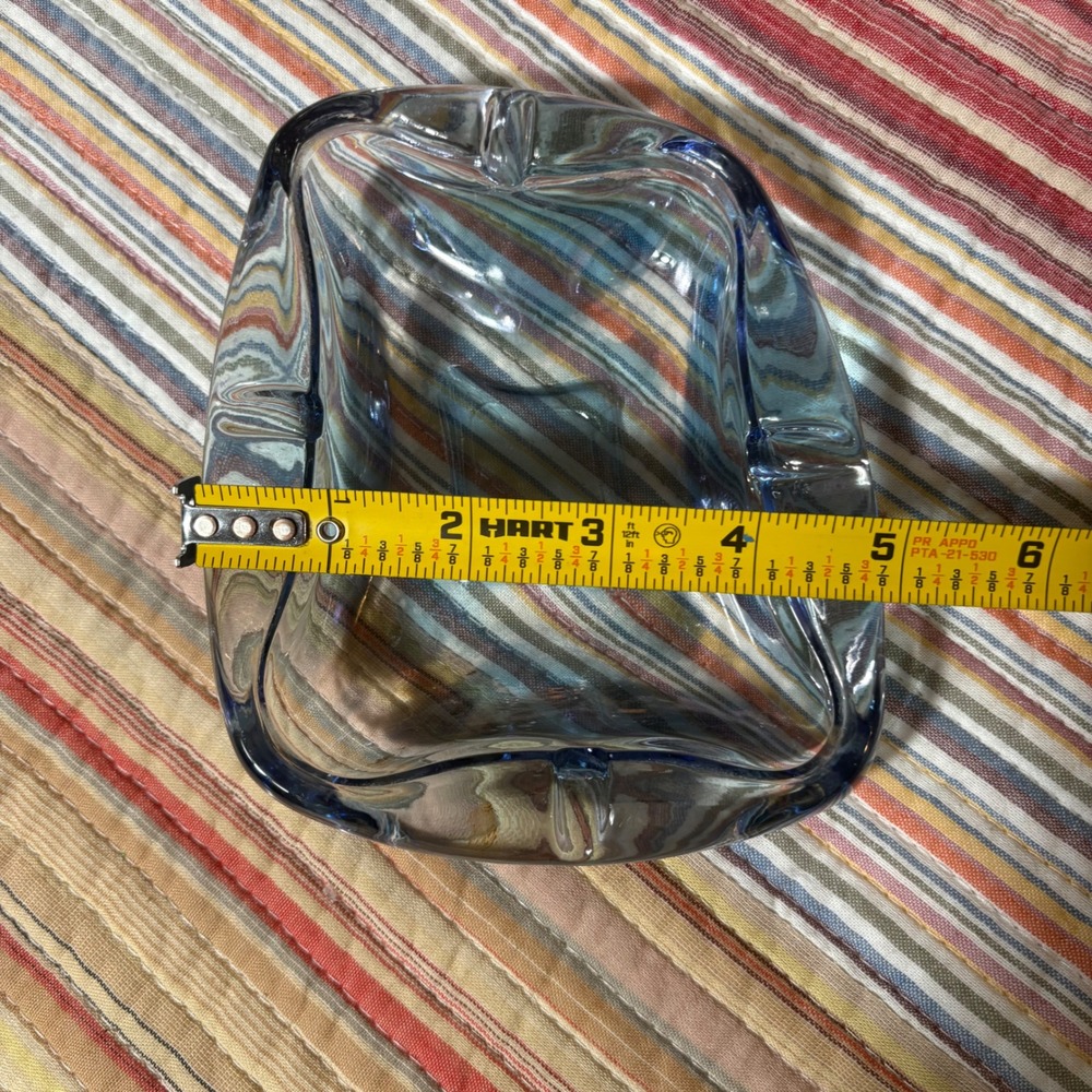 Vtg Light Blue Art Glass Ashtray Art Deco / MCM Atomic Catchall Dish - Picture 5 of 7